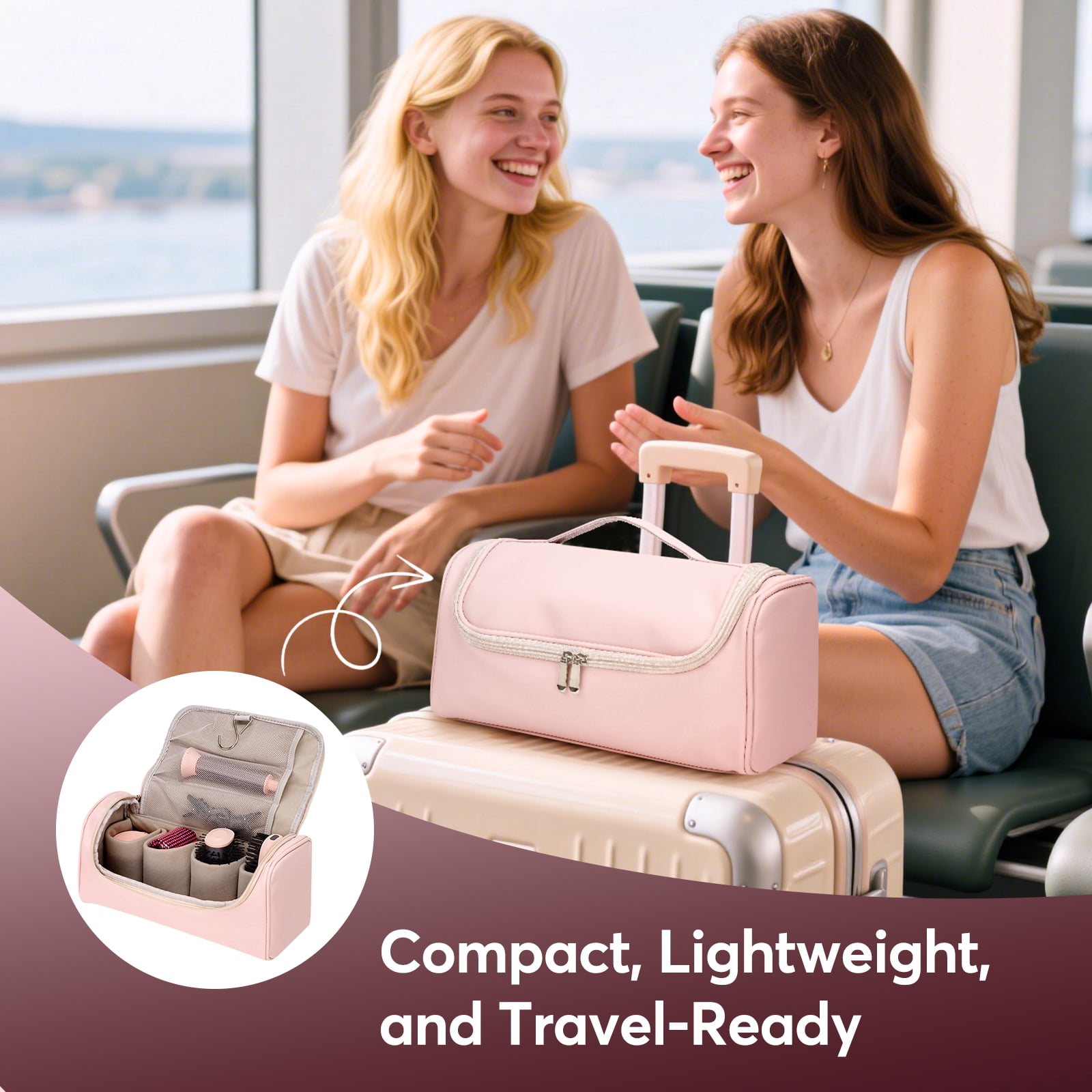 5 in 1 Hair Dryer Brush with Travel Bag - Bopcal Air Styler for Hair, High-Speed Hair Dryer for Multiple Styling, Fast Drying,No Heat Damage，Pink