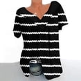 thumbnail image 1 of Qucoqpe - Blusa de talla grande para mujer, estilo informal, con estampado de rayas, cuello en V, manga corta, fruncida, para verano, en liquidación, 1 of 5