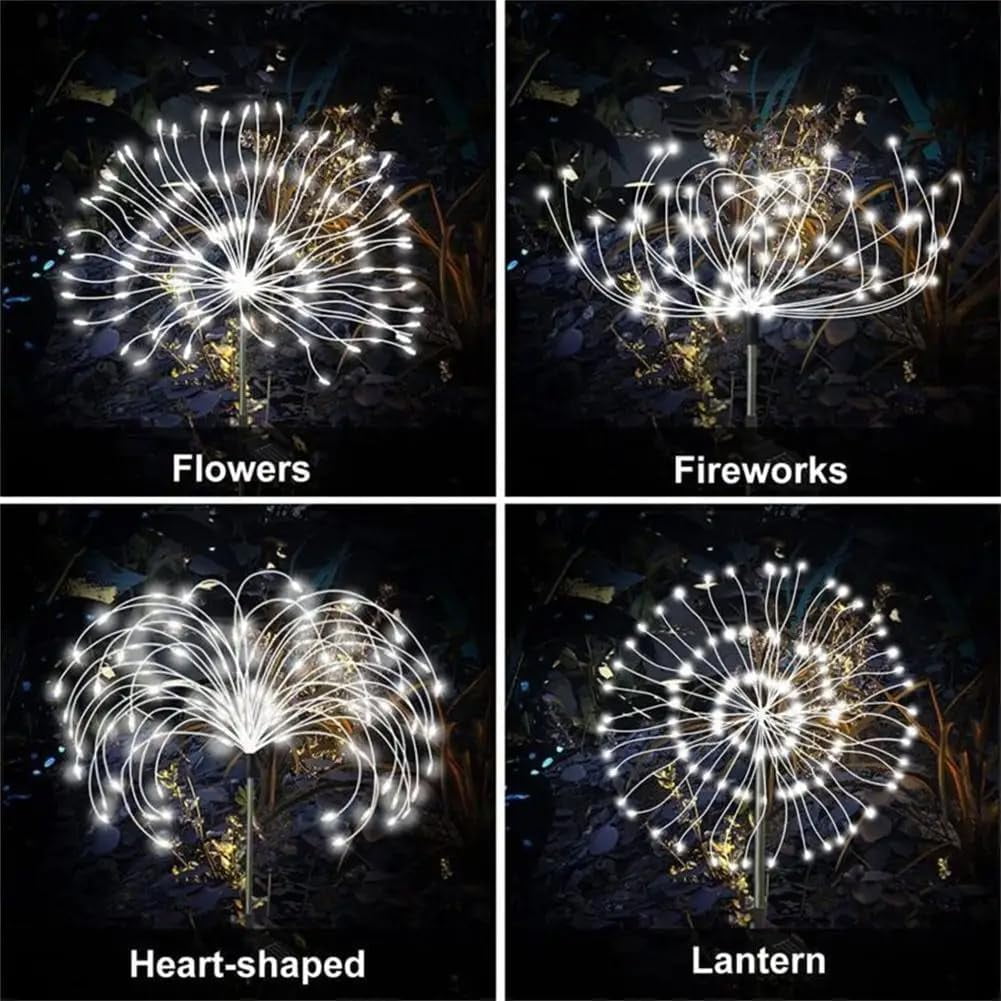 Tianle Solar Firework Lights, 2 Pack Solar Garden Lights 200 LEDs 8 Lighting Modes Solar Lights Outdoor Waterproof for Garden Path Yard Patio Walkway Pathway Party Wedding Decorative (White)