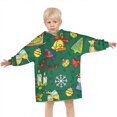 thumbnail image 3 of Green Christmas Santa and Snowman Pattern Blanket Hoodies for Kids 6-13YR Oversize Wearable Blanket Hoodies for Boys Girls Teens, 3 of 7