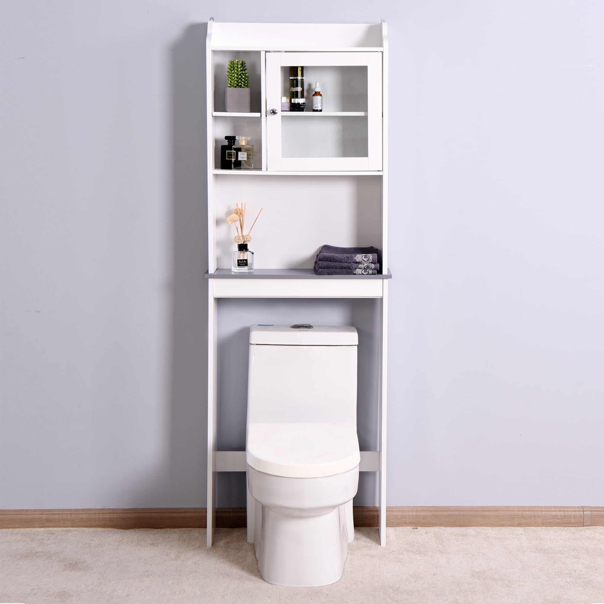 Bathroom Above Toilet Cabinet, White MDF Storage Cabinet, Bathroom Storage  Space Saver with Adjustable Shelf & A Barn Door Cabinet, Over The Toilet  Storage for Bathroom, K768 