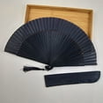 thumbnail image 3 of 1pc Men Foldable Fan Bamboo Bone Handheld Fan Chinese Folding Fan with Storage Bag, 3 of 8