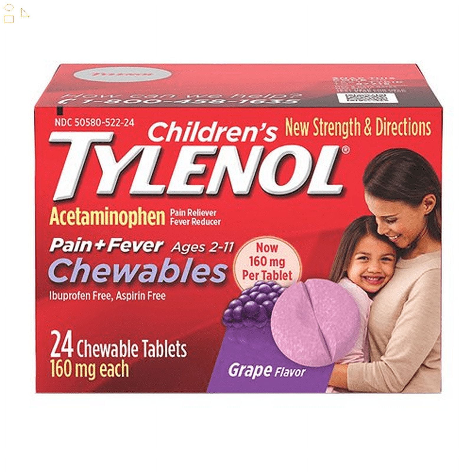 Tylenol Childrens Pain Plus Fever Chewable Tablets, Grape, 24 Ea, 2 Pack