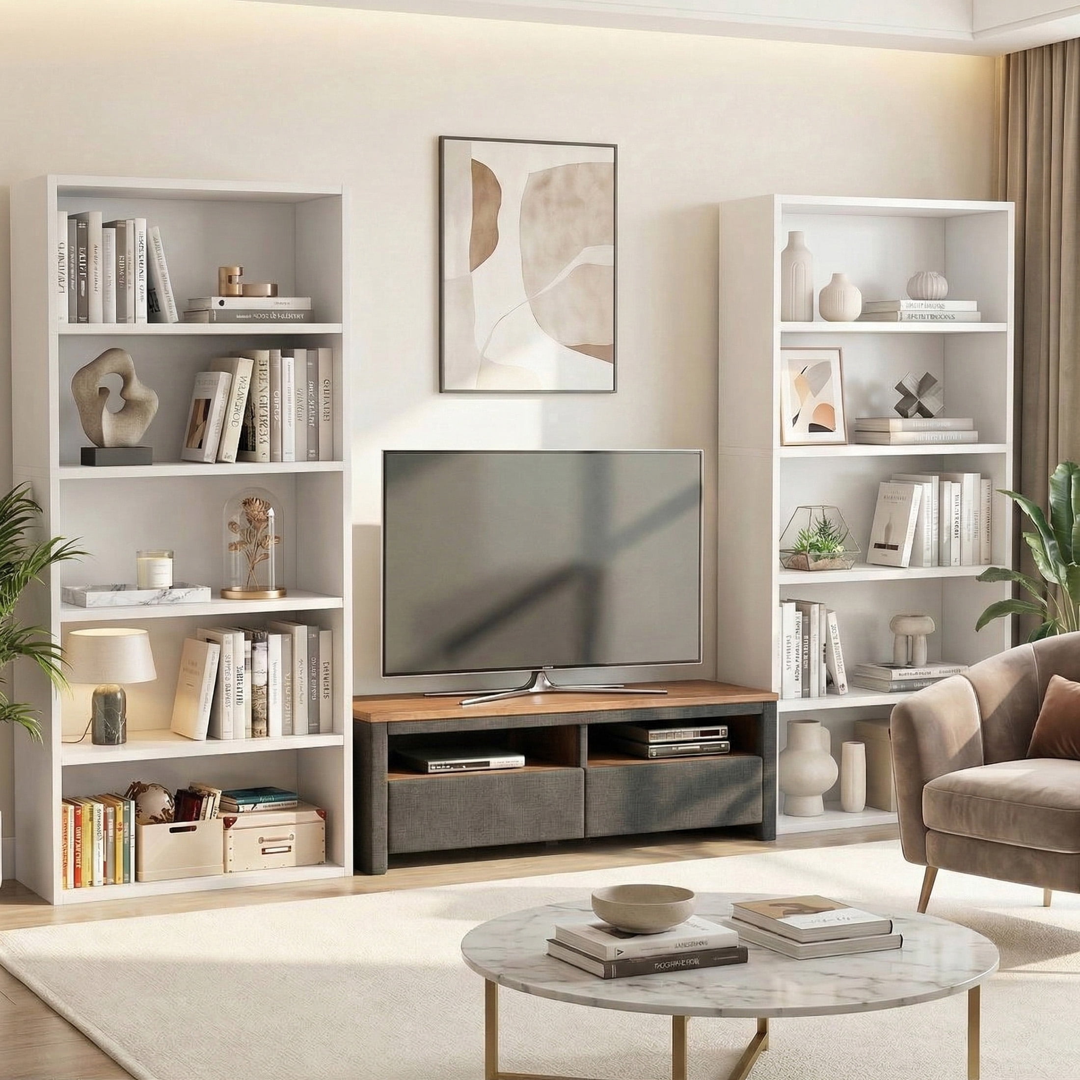 CONCETTA 5 Shelf Bookcase, 53 Inch Tall Floor Standing Open Bookshelf for Home Office and Living Room, White