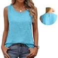thumbnail image 7 of Fnhpitd Cotton-Linen Blend Tank Tops for Women Summer 2026 Casual Plus Size Sleeveless Gauze Shirts Tank Tops Basic Summer Casual Crewneck Blouse Blue Size: 3Xl, 7 of 7