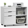 thumbnail image 7 of 3 Drawer File Cabinet, Lateral Rolling Filing Cabinets Printer Stand, Wooden Mobile Under Desk Organizer with Wheels and Open Shelves, for Home Office, White, 7 of 7