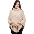 thumbnail image 2 of SAOL 100% Merino Wool Women's Aran Cable Knit Poncho Oversize Sweater High Neck Irish Cape Made in Ireland, 2 of 6