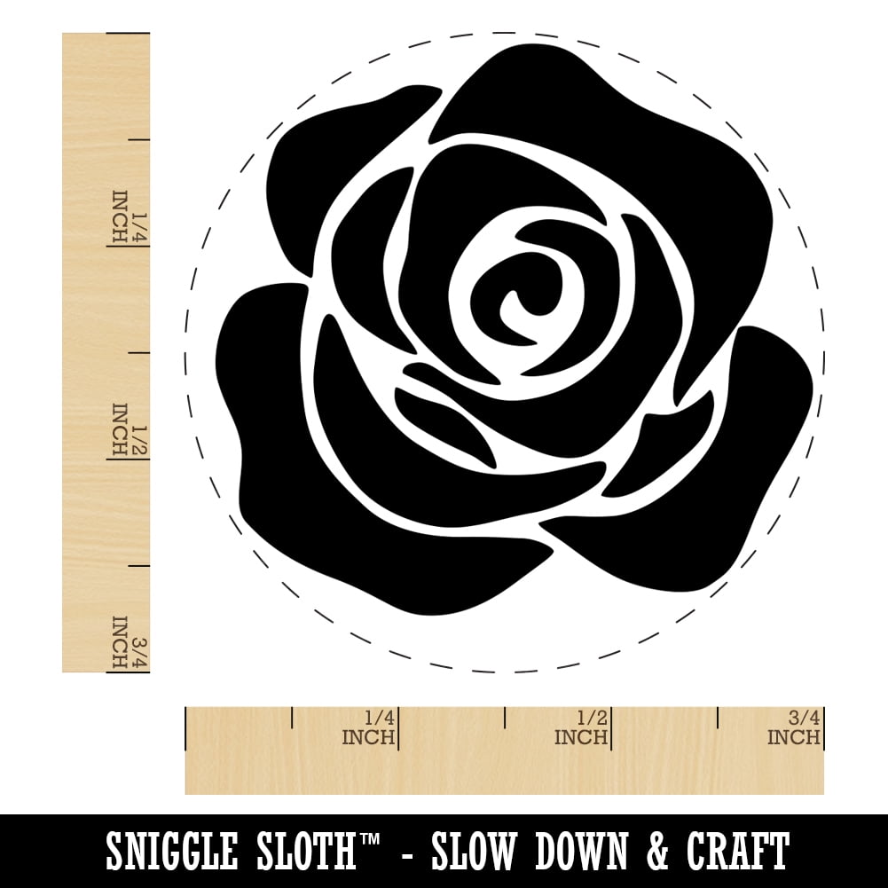 Rose Flower Solid Self-Inking Rubber Stamp Ink Stamper - Blue Ink - Small 3/4 Inch