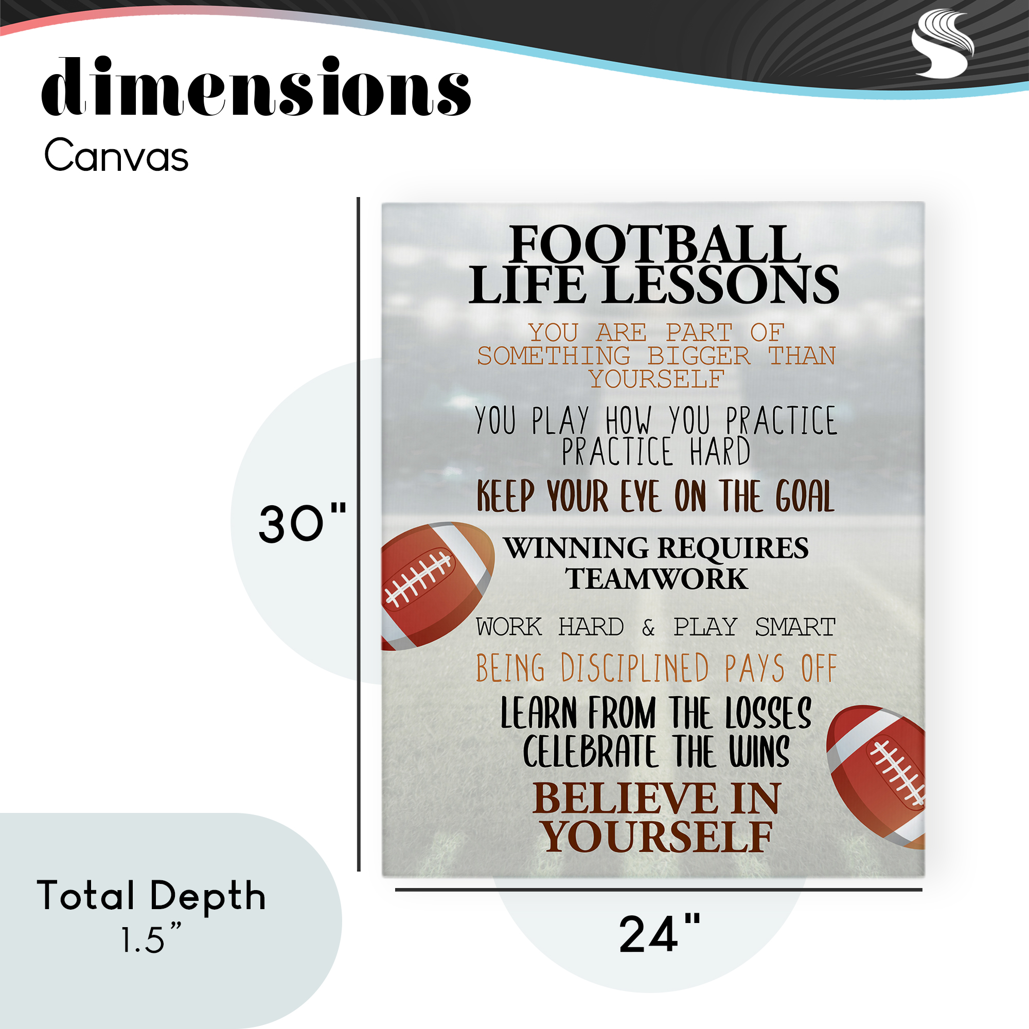 Football Life Lessons Canvas Wall Art, design by Kim Allen