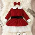 thumbnail image 5 of SuTry Girls Christmas Party Dress Long Sleeve Round Neck Solid Color with Bow Belt and Hairband Set Fall Winter Plush Funny Christmas Clothing for Kids 1-6 Years(Red#3,18-24 Months), 5 of 9