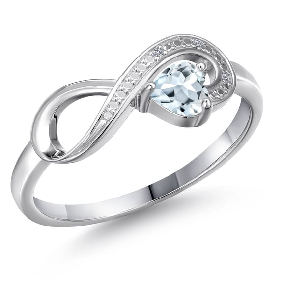 Gem Stone King 10K White Gold Sky Blue Aquamarine and White Diamond Accent Infinity Ring for Women (0.26 Cttw, Heart Shape 4MM, Gemstone March Birthstone, Size 6)