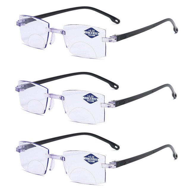 New Diamond-cut Bifocal Progressive Reading Glasses Men Blue Light Blocking Multifocal Eyewear Ultralight Rimless Eyeglasses 3pcs +250