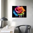 thumbnail image 4 of Fenyluxe Colorful Rose Wall Art Abstract Graffiti Rainbow Flower Canvas Prints Pictures Decor Modern Watercolor Black Background Painting Artwork for Living Room Bathroom Bedroom Home Decor 16x12in, 4 of 6