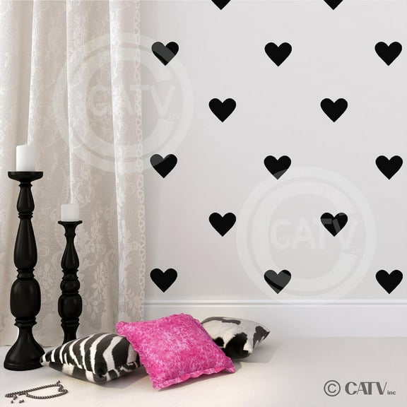Hearts 4" set of 39 Wall Pattern Decal Vinyl Sticker Valentines Day Wedding Decor Self Adhesive Decals - Color: Black