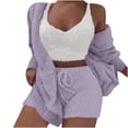 thumbnail image 3 of Conjunto de pijama de dos piezas de manga larga con capucha y chaquetas informales para mujer, de terciopelo de doble cara, con capucha, de manga larga, con pantalones cortos y chaqueta, abrigo y pant, 3 of 6