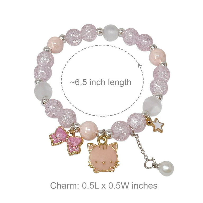 Pink Hello Kitty European Charm Bracelet With Pink Hearts And Rhinestone  Beads