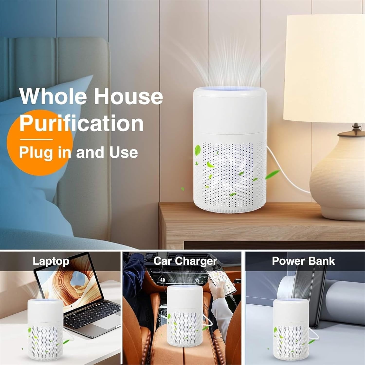 Room Air Filter with Aromatherapy Sheet, USB-Powered Compact Air Purifier for Home, Office, Bedroom, Removes Dust, Pet Dander, Odors, and Improves Air Quality for Comfortable Breathing