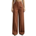 thumbnail image 2 of BRELIL Women Plus Size Wide Leg Trousers High Waisted with Pockets Solid Casual Office Long Pants Loose Fall Winter Fashion Outfits, Coffee XL, 2 of 9