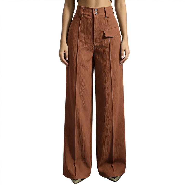 plus size brown dress pants Women's Double Button High Waist Front Pleated Textured Wide Leg with Pocket,Coffee,Women's L wherever youre going and biodegradable Jason Wu Off-Shoulder Puff-Sleeve SIZE:SM