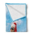 thumbnail image 2 of Christmas Soft Flannel Fleece Throw Blanket, Sandman with Santa Hat Sunbath Foreground of Puffy Clouds Relax Tranquil Scene, Cozy Plush for Indoor and Outdoor Use, 50" x 70", Blue Cream, by Ambesonne, 2 of 5