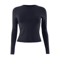 thumbnail image 3 of Women's Casual Basic Crop Tops Slim Fit Long Sleeve Crew Neck Solid Color Fall Pullover Shirts Tight Tee Navy S, 3 of 4