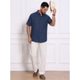 thumbnail image 2 of DARING DIVA Men's Texture Short Sleeve Button Down Casual Knitted Shirt L Dark Blue, 2 of 7