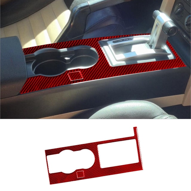 Real Bright Soft Car Interior Carbon Fiber Sticker Decoration2Pcs Red Carbon Fiber Interior Gear Shift Cover For Ford Mustang 2005-2009Auto Car Protection Interior Accessories