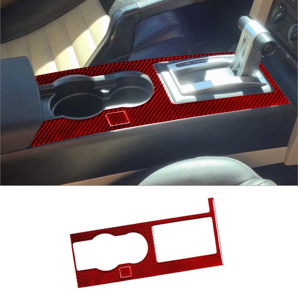 Autocollant Intérieur de Voiture en Fibre de Carbone Doux et Lumineux, Décoration 2 Pcs, Couvercle de Changement de Vitesse Intérieur en Fibre de Carbone Rouge pour Ford Mustang 2005-2009, Protection Auto, Accessoires Intérieurs