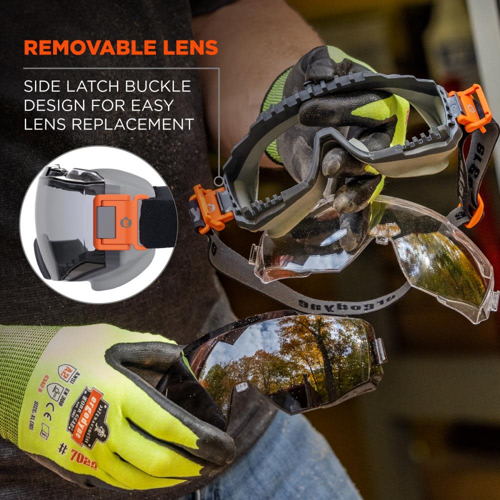 Ergodyne Clear Lens Gray Otg Safety Goggles Elastic Strap