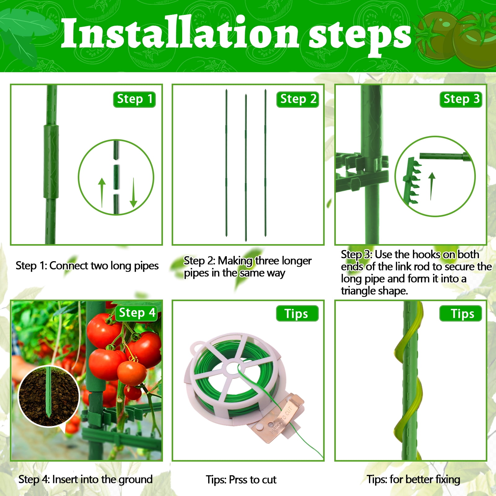 Remiawy Tomato Cages for Potted Plants, 3 Pack Adjustable Tall Up to 48" Tomato Trellis Plant Support Stake Cage with Plant Ties for Raised Garden Bed Outdoor Climbing Plants Vegetables Flowers