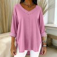 thumbnail image 4 of Womens Street Style Denim V Neck Top Casual Chic Blouse for Women Trendy Outfit and Daily Wear Pink XL, 4 of 7