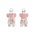 thumbnail image 2 of BemeyourBBs Toddler Baby Girl Summer Clothes Spring Fall Winter Romper Floral Print Patchwork Short Sleeve Fake Two-piece Jumpsuit with Headband Set 2 Piece Outfits, 2 of 9