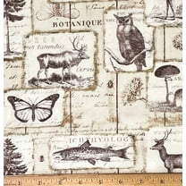 1 Yard - Woodland Animals Owl Fish & Deer on Cream Cotton Fabric (Great for Quilting, Sewing, Craft Projects, Throw Pillows & More) 1 Yard X 44" Wide