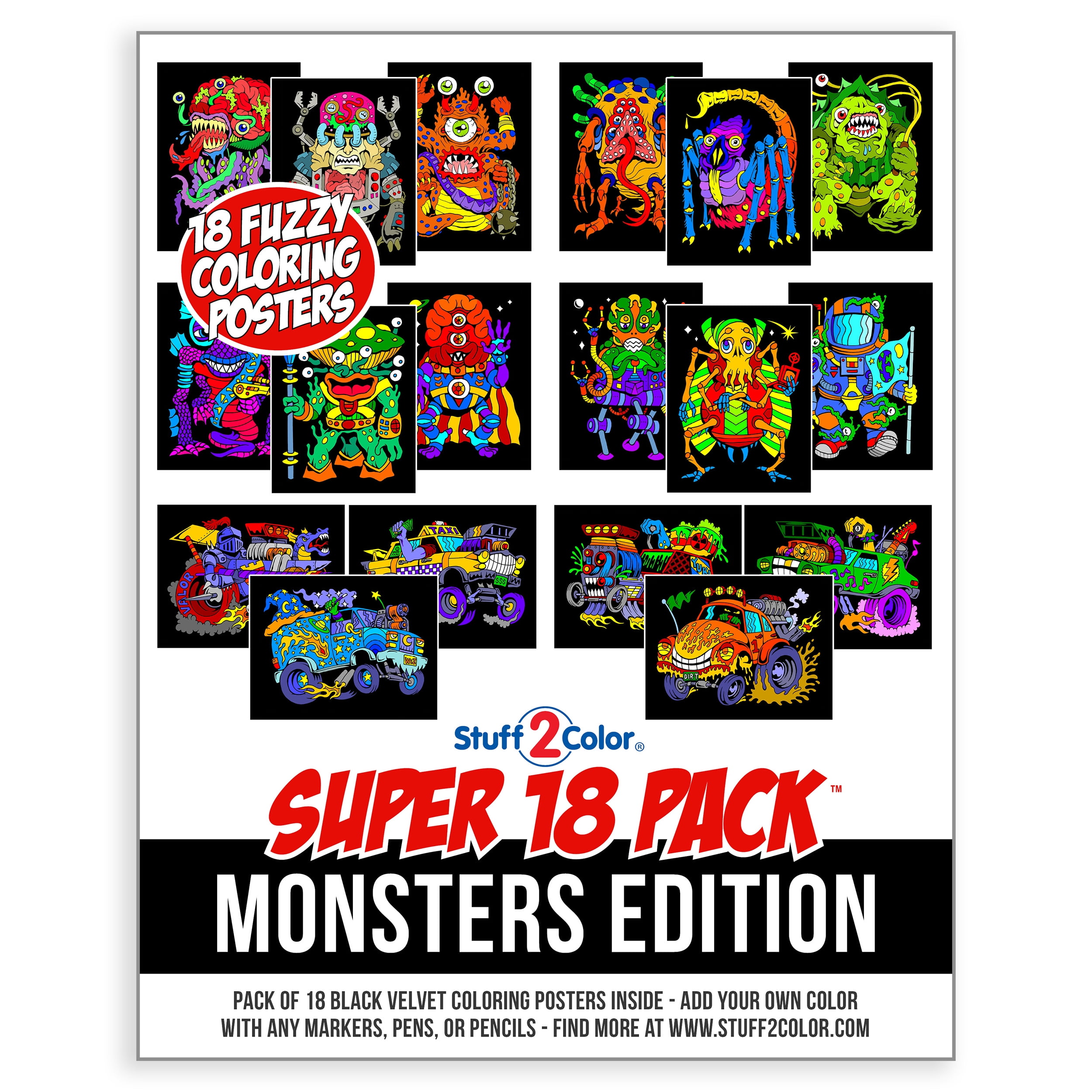Super Pack of 18 Fuzzy Velvet 8x10 Inch Posters (Monsters Edition) -  Stuff2Color
