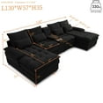 thumbnail image 3 of 130" U-Shaped Sofa with Console, Cupholders, 6-Seat Upholstered Primary Living Space Furniture,Sleeper Couch Set with Chaise for Living Room,Apartment (Black), 3 of 11