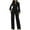 Black, variant on WREESH Womens Business Casual Jumpsuit Fall Fashion V-Neck Pocket Button Long Sleeve Tie Jumpsuit Black
