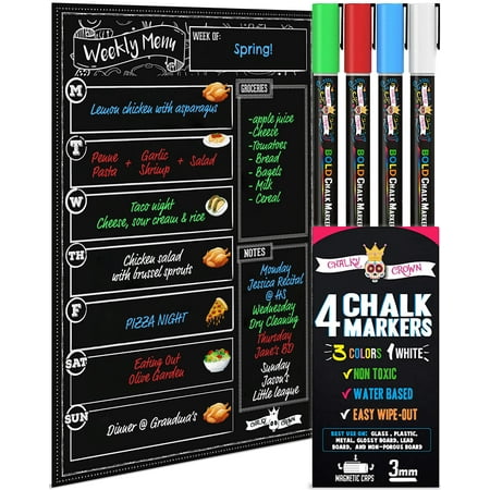 CHALKY CROWN Magnetic Dry Erase Menu Board for Fridge with 4 Liquid Chalk Markers