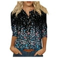 thumbnail image 2 of RPVATI 3/4 Length Sleeve Shirts for Women Button Down Up V Neck Elbow Sleeve Tops Floral Print Loose Fit Henley Blouses Fashion Trendy T Shirts Summer Tunic Tops 2024 Black L, 2 of 6