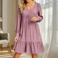 thumbnail image 2 of Women's Casual V Neck Long Sleeve Dress Elegant Solid Color Flowy Spring Summer Daily Outfit Comfortable Loose Fit Outdoor Wear, 2 of 2