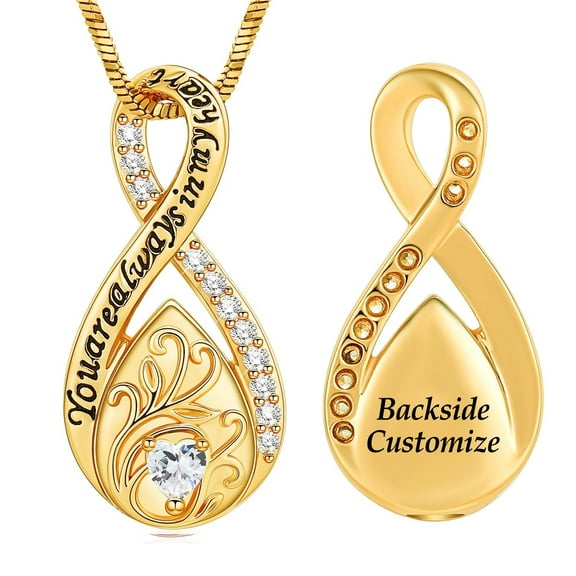 Personalize Love Infinity Urn Pendant Necklace for Cremation Ashes Keepsake Teardrop Crystal Heart Memorial Jewelry - You Are Always in My Heart