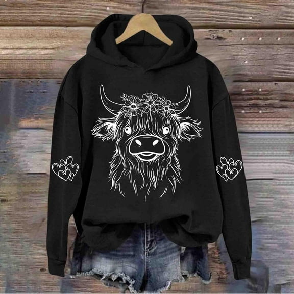 Qulqfy Womens Black Sweatshirts Rodeo Long Sleeve Fall Cowgirl Sweatshirts Graphic Women's Pullover Blouses L