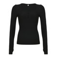 thumbnail image 1 of Camisetas básicas para mujer, cuello cuadrado grunge, color liso, informales, de manga larga, ajustadas, con botones, para otoño, 1 of 6