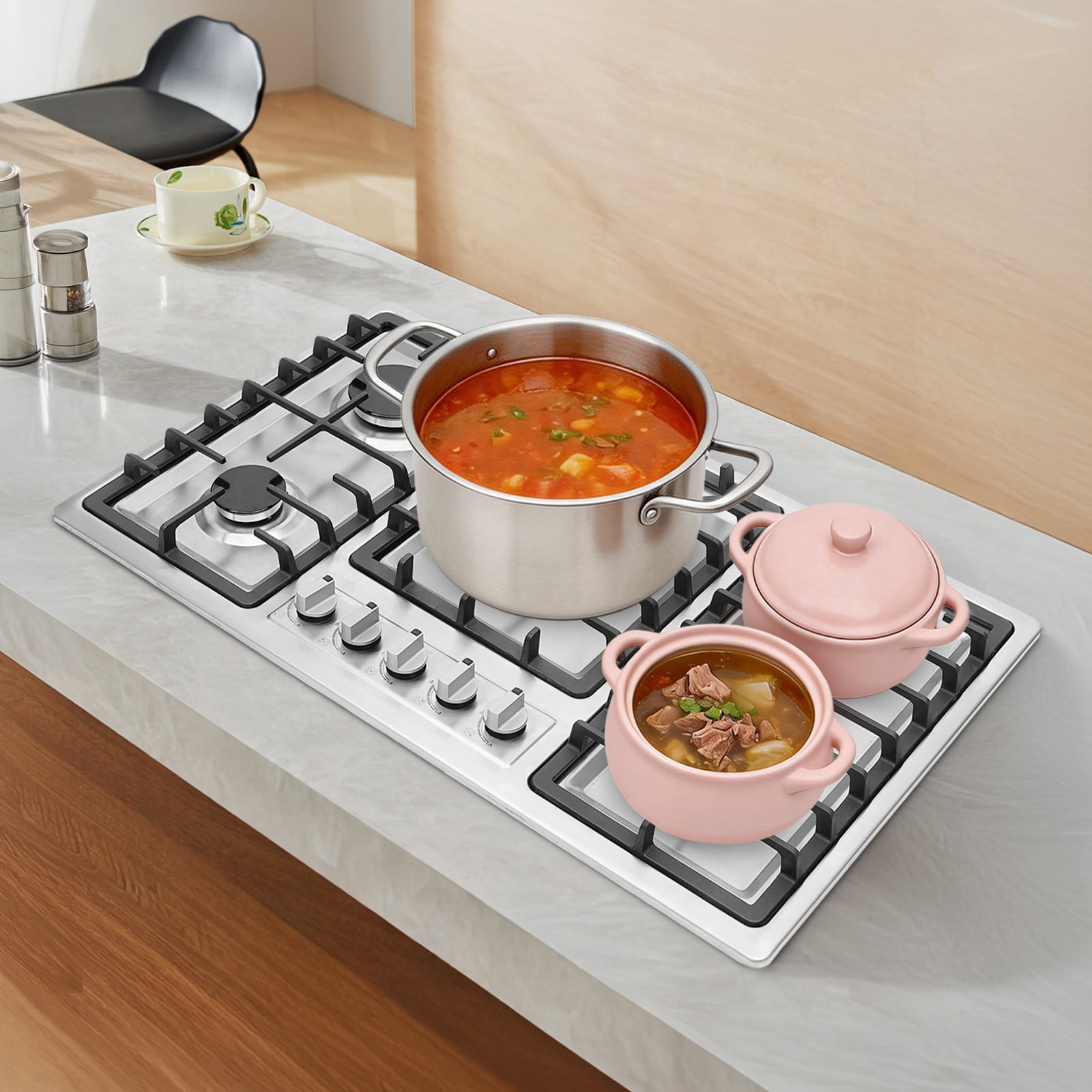 1 PCS 5 Burner Gas Stove, 5-Burner Gas Cooktop, Stainless Steel Gas Stove, used in home kitchens or commercial kitchens such as restaurants and hotels