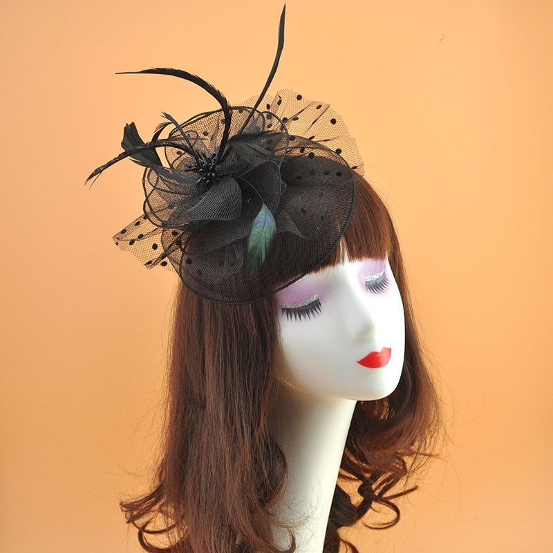 SMSW Vintage Mesh Tea Party Hair Clip Women Fascinator Hats Derby Cocktail Headband Flower Feather Headwear