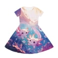 thumbnail image 4 of Binienty Girls Casual Dresses Size 11-12 Cute Breathable Short Sleeve&nbsp;Axolotl Blue&nbsp;Casual Sun Dress Kids Soft Skater Sundress with Pockets Children Summer Outfits, 4 of 6