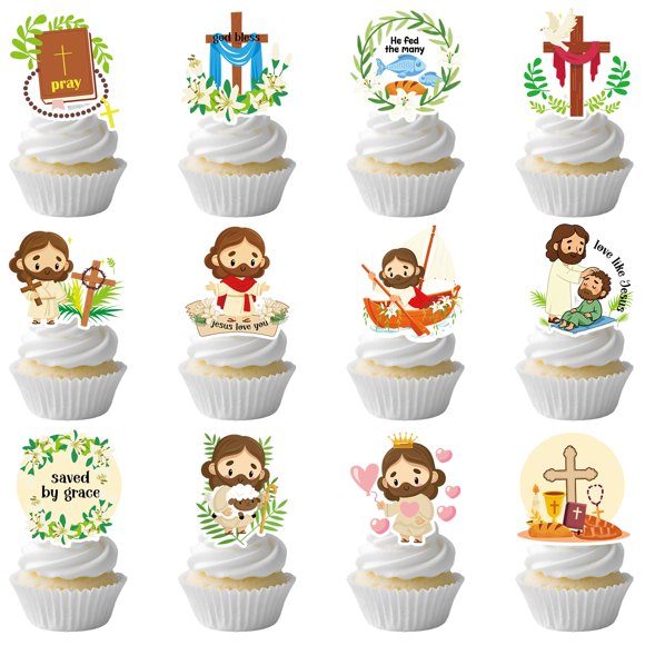 Musaeva 36 toppers para cupcakes de Jesús, decoración cristiana