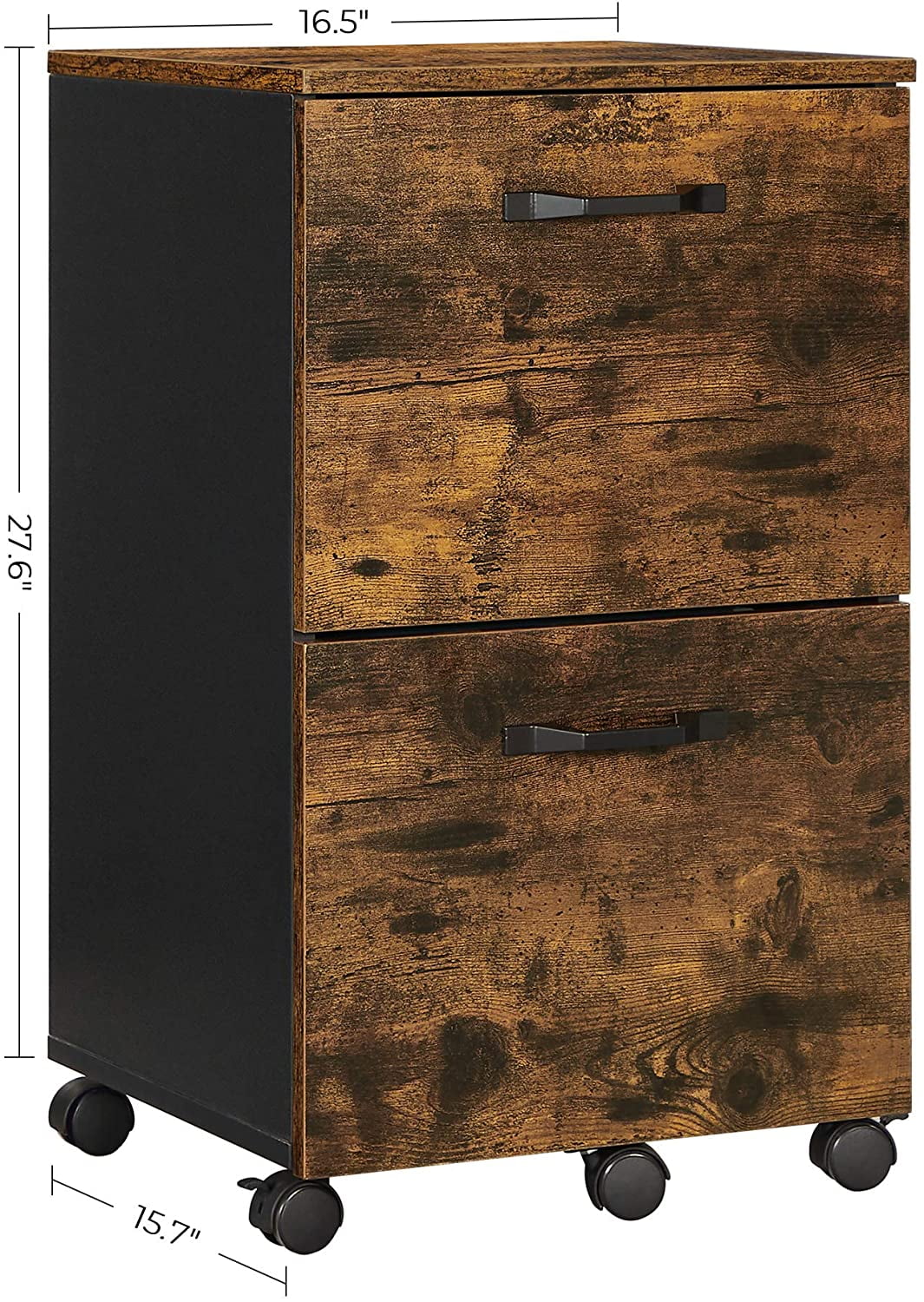 VASAGLE File Cabinet with 2 Drawers, Rolling Office Filing Cabinet, Rustic Brown and Black