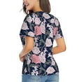 thumbnail image 4 of Zufioo Rose Flowers Print Women's Classic V-neck T-shirt, V-neck Short-sleeved Tops Home Wear, Suitable for Daily Life, Work, Outdoors-Medium, 4 of 8