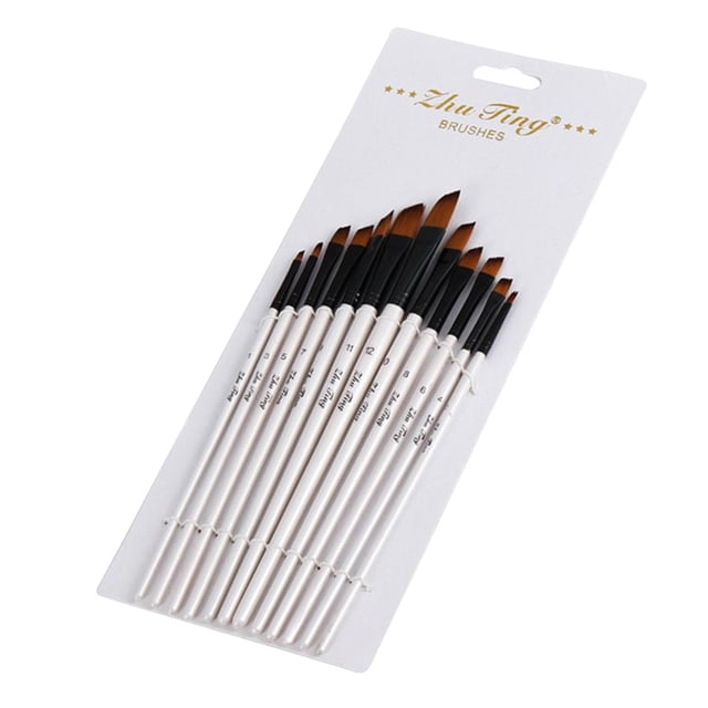 12x Juego de pinceles de pintura de artista Kit de pintura de detalle de acuare Sumistros de pintura de madera para ños Sumistros Modelo para cabeza oblicua Gloria pinceles de acuarela