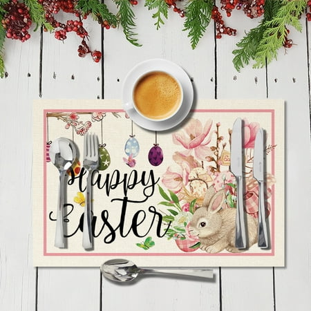 

Plaid Rabbit Egg Happy Easter Placemats Set of 4 12x18 Seasonal table MATS for party kitchen dining decorations